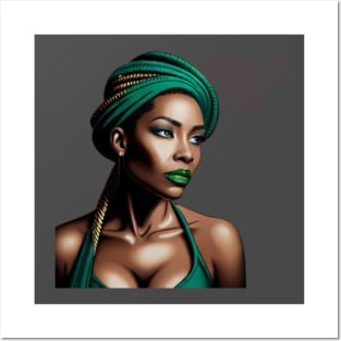 Brown Skin Green Head Wrap Beauty Posters and Art